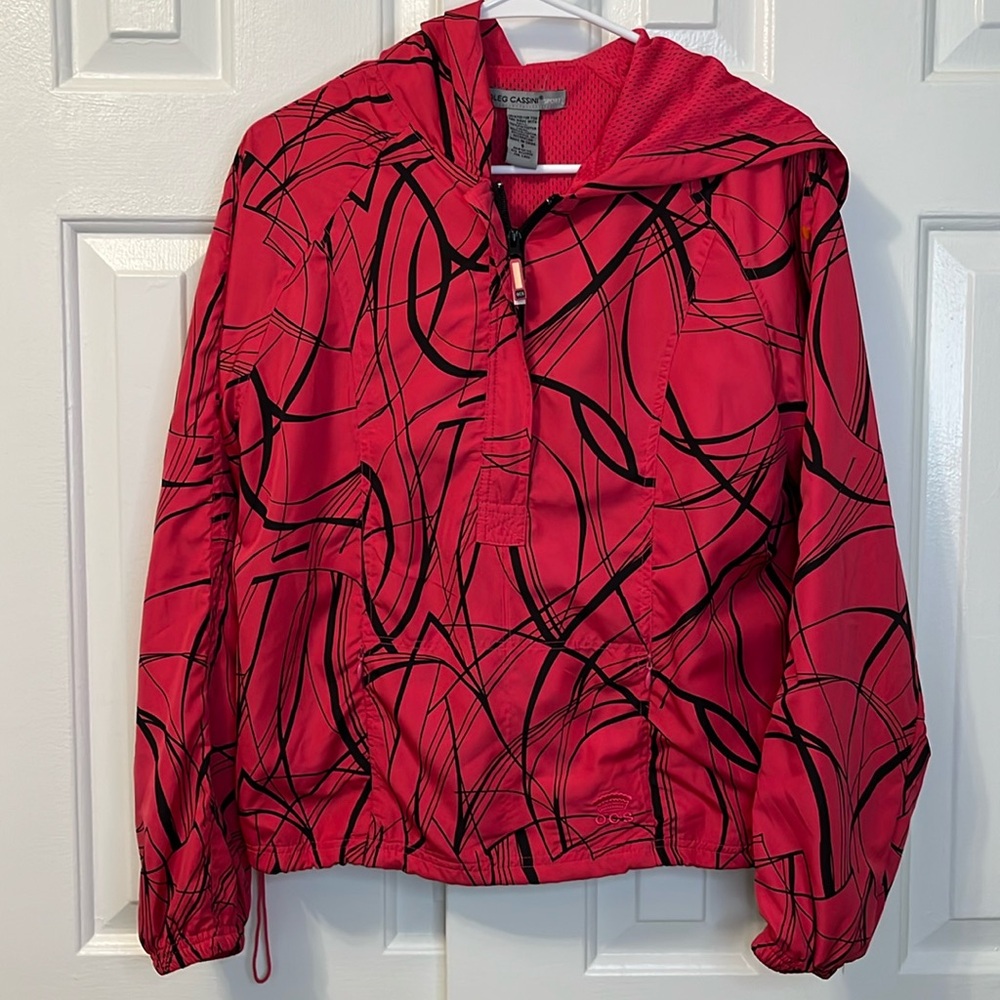 Oleg Cassini Sport 1/4 Zip Pullover Windbreaker Pink Black Size Small